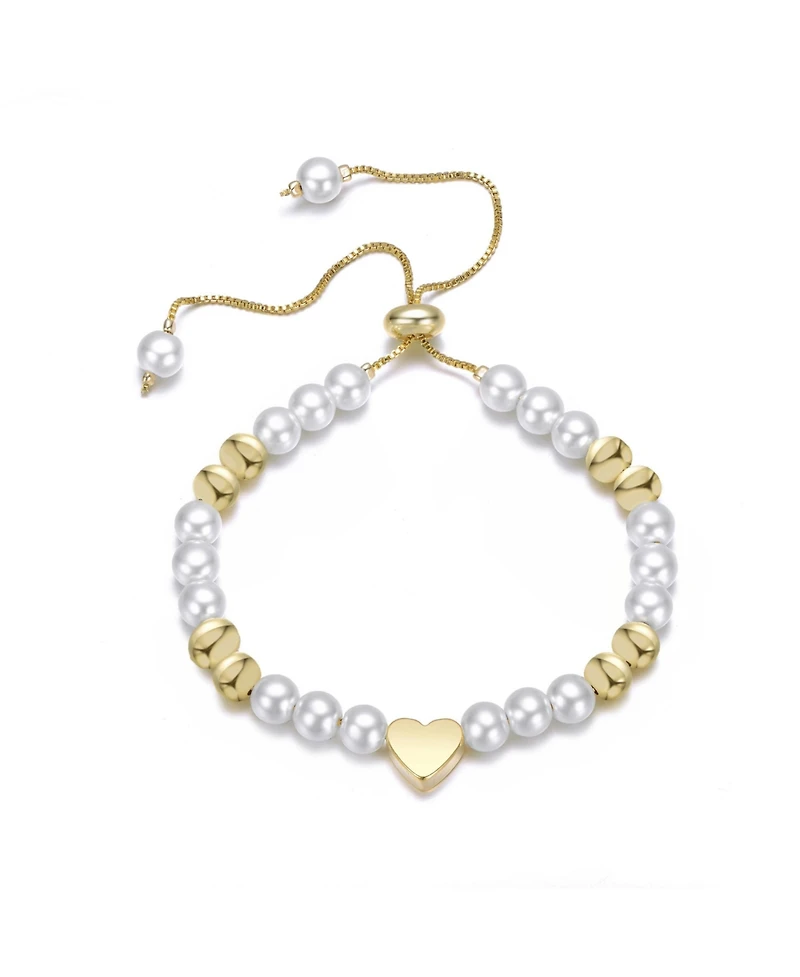Rachel Glauber 14K Gold Plated with White and frosted 14K Gold Plated Beads Bracelet