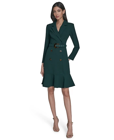 Eliza J Petite Flounce-Hem Long-Sleeve Blazer Dress