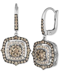 Le Vian Chocolate Diamond & Nude Halo Cluster Leverback Drop Earrings (1-1/2 ct. t.w.) 14k Rose Gold