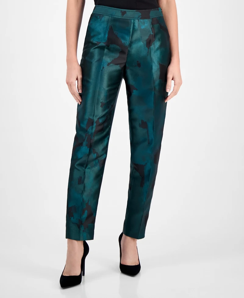 Anne Klein Women's Jacquard Mid-Rise Side-Zip Ankle Pants