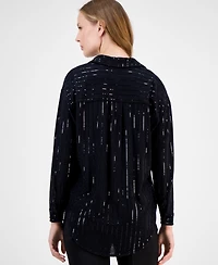 Anne Klein Women's Metallic-Stripe Split-Neck Blouse