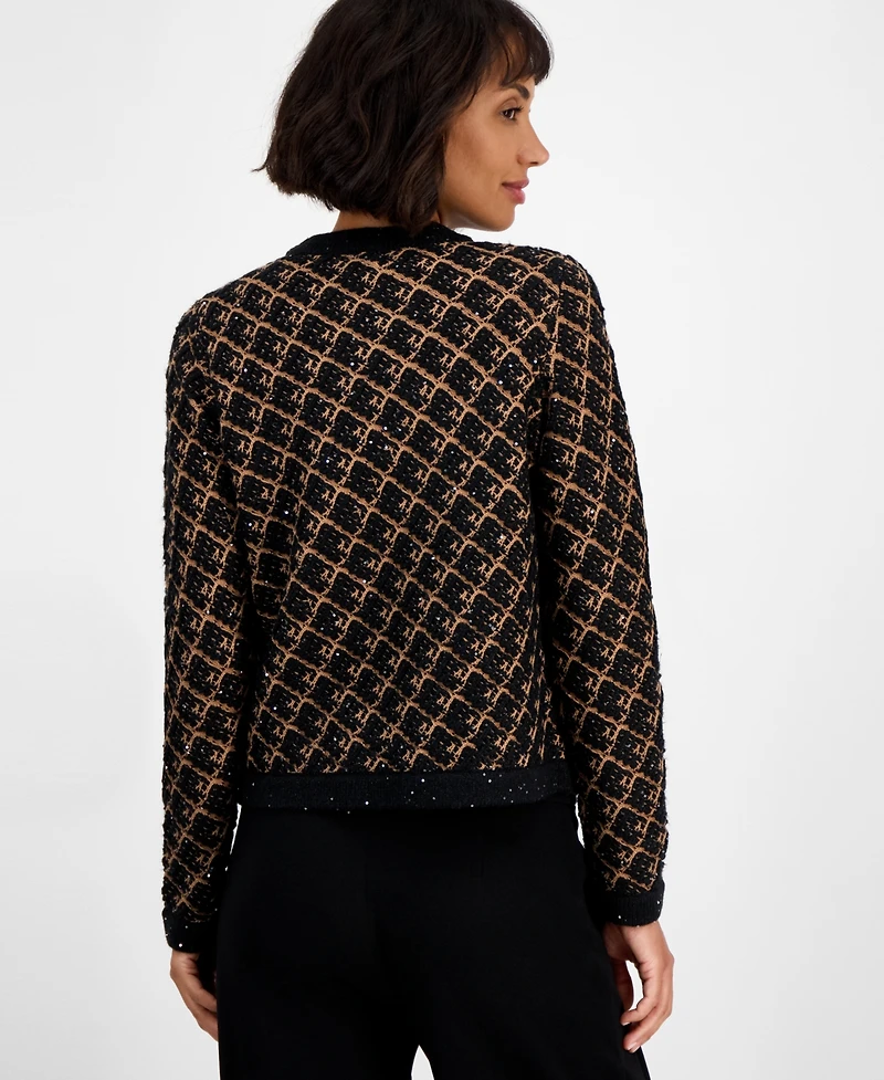 Anne Klein Women's Diagonal Check Kissing-Front Cardigan