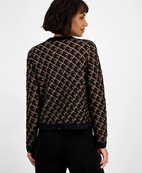 Anne Klein Women's Diagonal Check Kissing-Front Cardigan