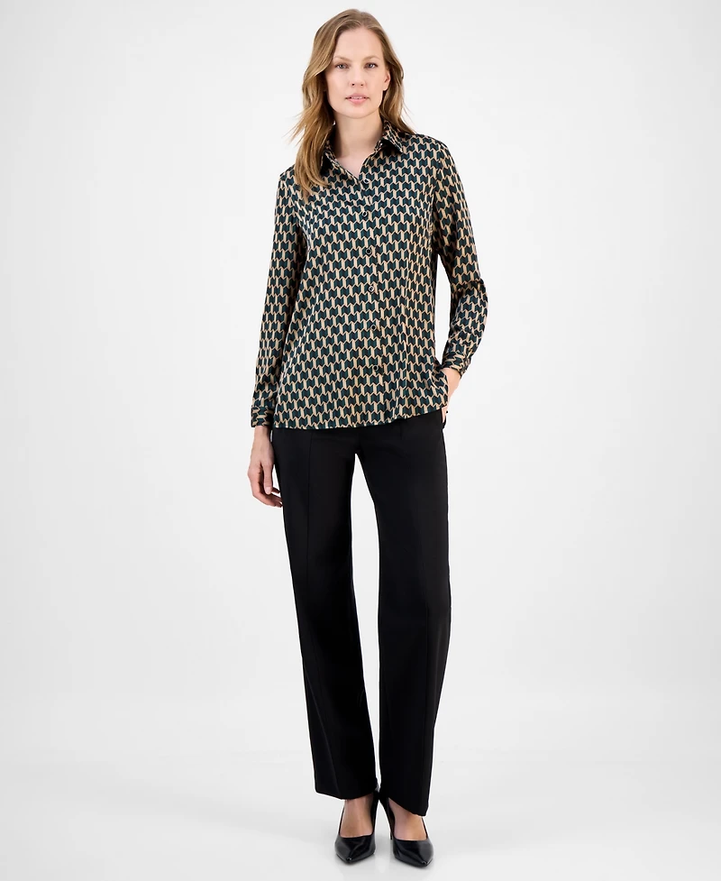 Anne Klein Women's Printed Collared Button-Down Blouse