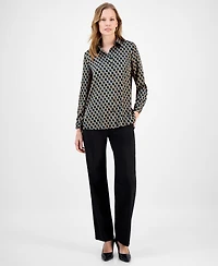 Anne Klein Women's Printed Collared Button-Down Blouse