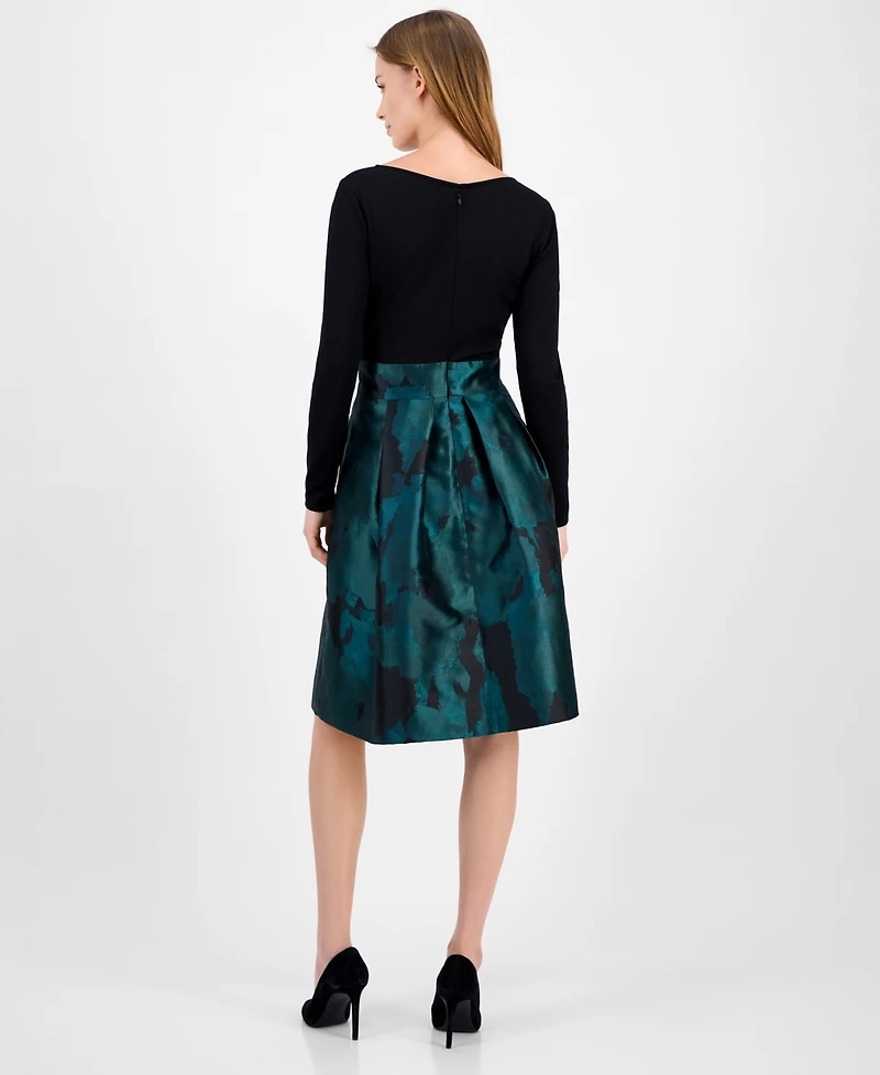 Anne Klein Women's Serenity Jacquard Mixed-Media Boat-Neck Dress