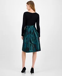Anne Klein Women's Serenity Jacquard Mixed-Media Boat-Neck Dress