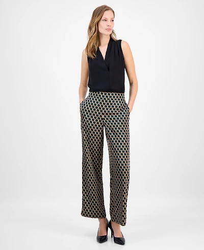Anne Klein Women's Printed High Rise Wide-Leg Pull-On Pants