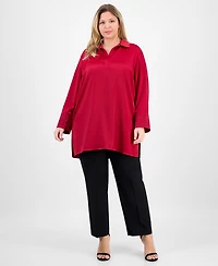 Anne Klein Plus Satin-Collar Embellished-Cuff Tunic