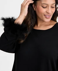 Anne Klein Plus Feather-Cuff Long-Sleeve Sweater
