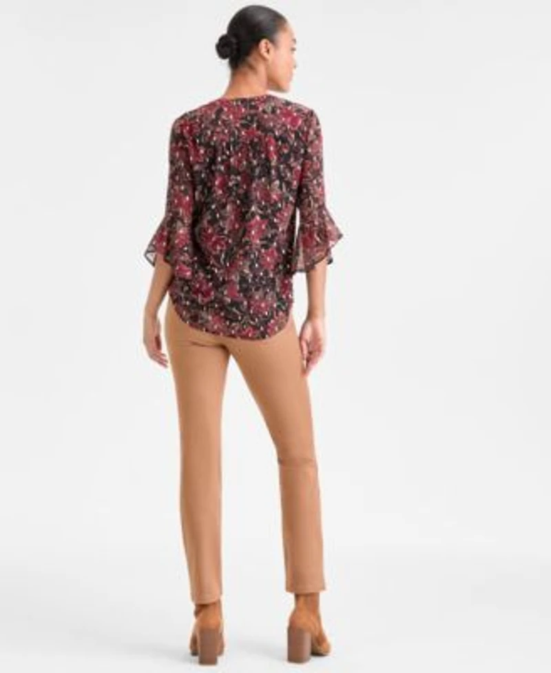 Jones New York Womens V Neck 3 4 Flutter Sleeve Top Lexington Ankle Length Straight Jeans