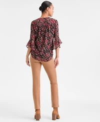 Jones New York Womens V Neck 3 4 Flutter Sleeve Top Lexington Ankle Length Straight Jeans