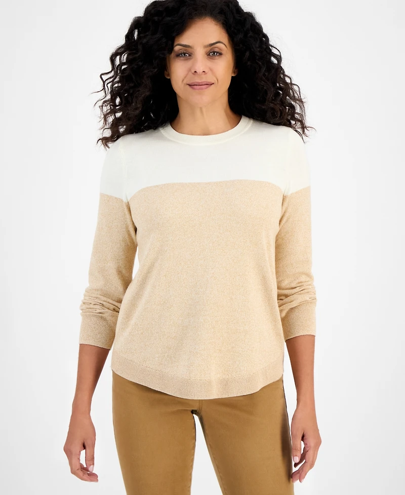 Style & Co Women's Crewneck Cotton Colorblocked Sweater, Created for Macy's