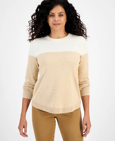 Style & Co Women's Crewneck Cotton Colorblocked Sweater, Created for Macy's