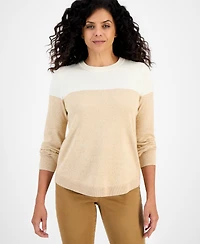 Style & Co Women's Crewneck Cotton Colorblocked Sweater, Created for Macy's