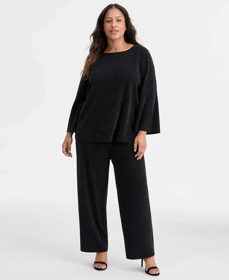 Ak Anne Klein Plus Size Bell-Sleeve Knit Pullover Top