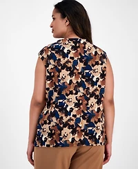 Anne Klein Plus Printed Cowl-Neck Sleeveless Blouse
