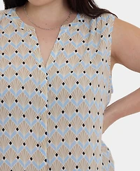 Nydj Plus Sleeveless Pintuck Split Neck Top