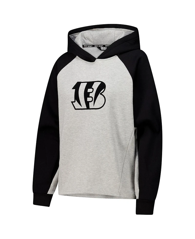 Dkny Sport Women's Gray/Black Cincinnati Bengals Joy Cropped Raglan Pullover Hoodie