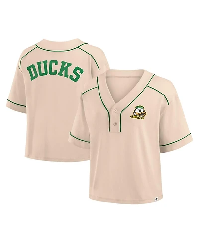 Fanatics Women's Tan Oregon Ducks Oversized Dominant Force Cropped V-Neck T-Shirt