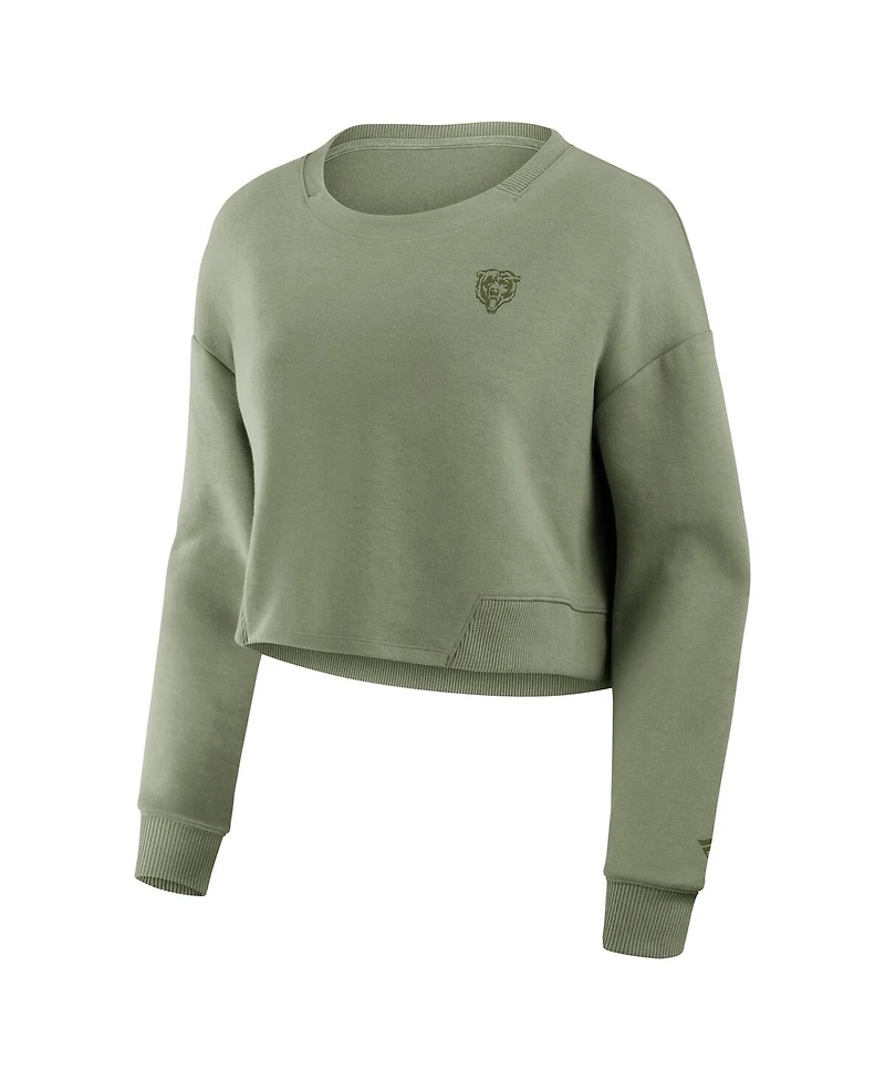 Fanatics Women's Olive Chicago Bears Studio Tri-Blend Cropped Pullover Sweatshirt