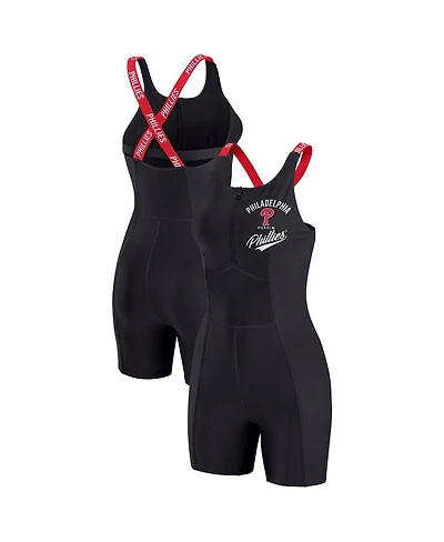 Wear by Erin Andrews Women's Black Philadelphia Phillies Bodycon Quarter-Zip Romper