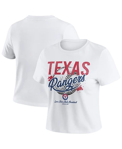 Wear by Erin Andrews Women's White Texas Rangers Distressed Cropped Baby T-Shirt