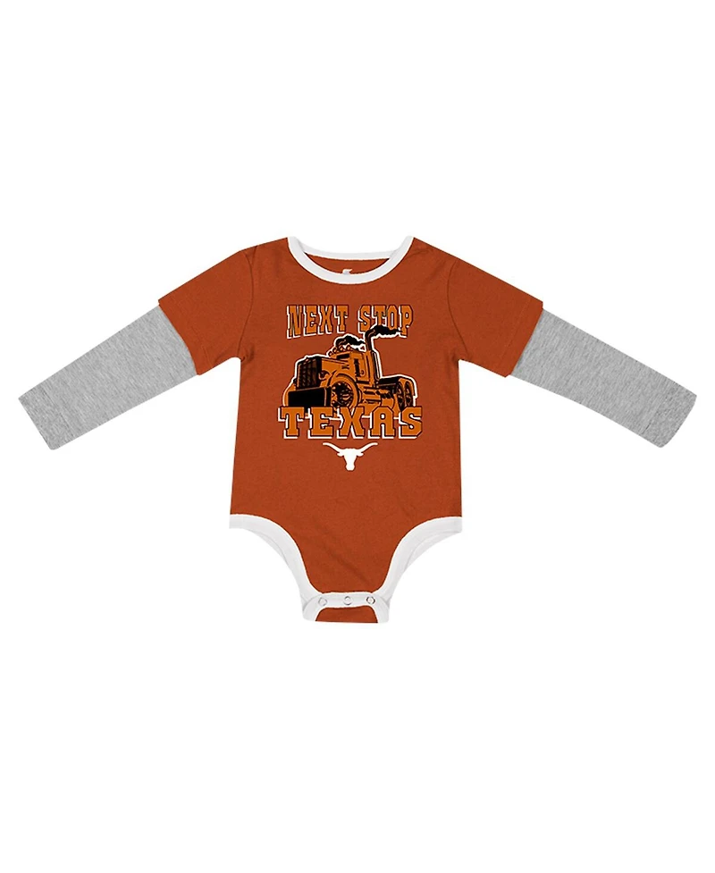 Colosseum Baby Boys and Girls Texas Orange Texas Longhorns Next Stop Long Sleeve Bodysuit