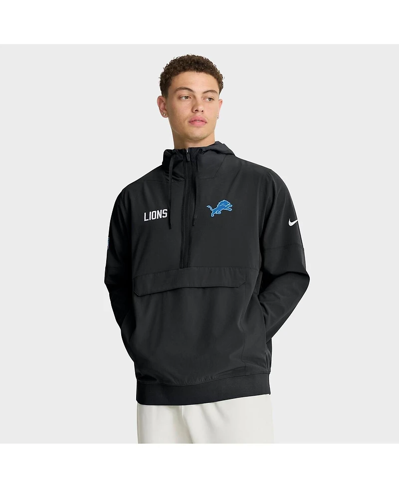 Nike Men's Black Detroit Lions Sideline Alt Pack Anorak Half-Zip Hoodie Jacket