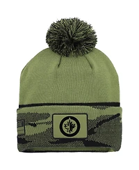 Fanatics Men's Olive Winnipeg Jets Military Appreciation Cuffed Knit with Pom Hat