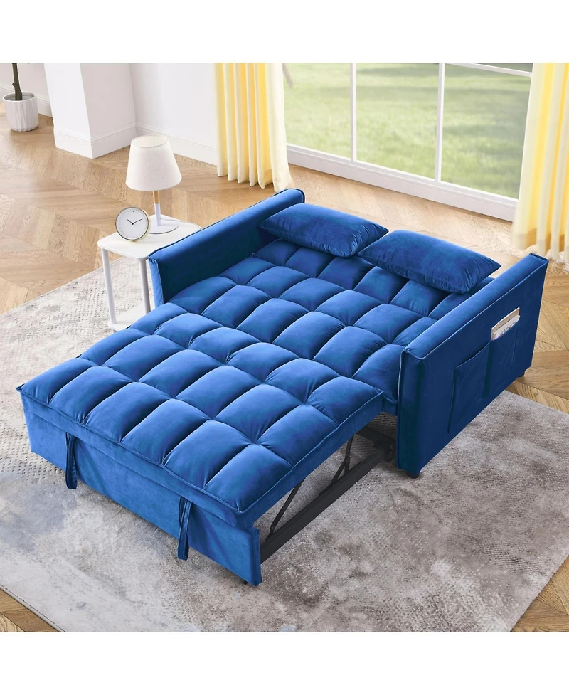 Streamdale Furniture Velvet Blue 54" Sleeper Sofa with Adjustable Back