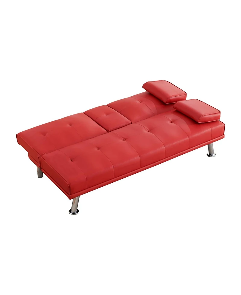 Streamdale Furniture Red Leather Double Folding Sofa Bed with Table