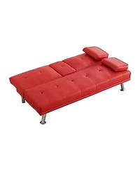 Streamdale Furniture Red Leather Double Folding Sofa Bed with Table