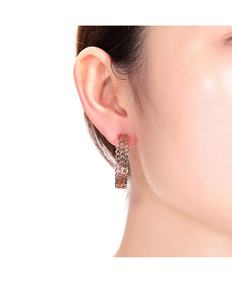 Rachel Glauber 18K Rose Gold Plated Honeycomb Open Hoop Earrings