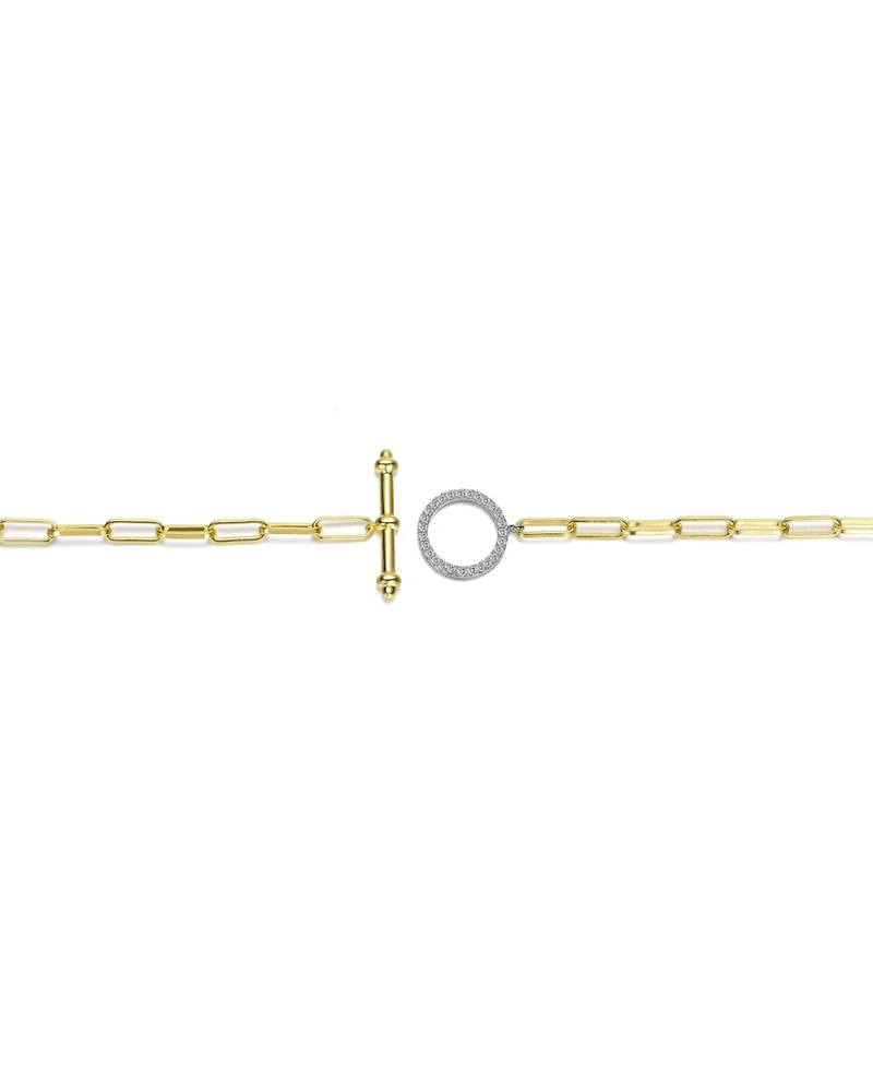 Rachel Glauber Two-Tone with Clear Cubic Zirconia Toggle Clasp Link Bracelet
