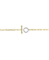 Rachel Glauber Two-Tone with Clear Cubic Zirconia Toggle Clasp Link Bracelet
