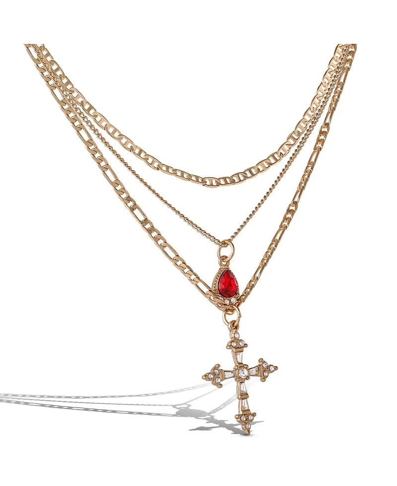 Jessica Simpson Layered Cross & Gem Necklace