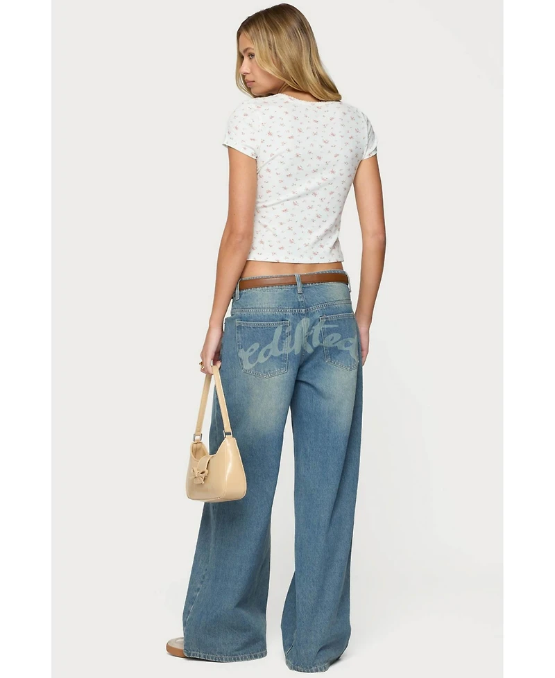 Edikted Women's Odella Floral Ribbed Button Up Top
