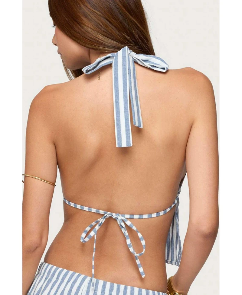 Edikted Women's Macey Striped Split Front Backless Top