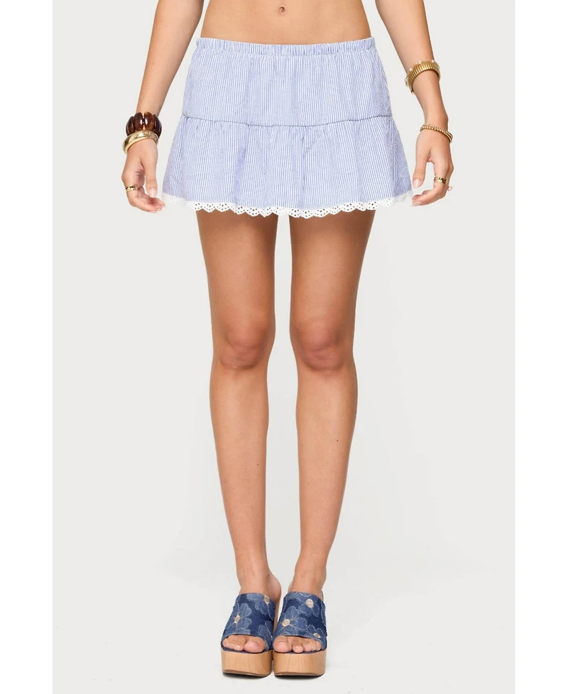 Edikted Women's Dora Striped Linen Look Mini Skirt
