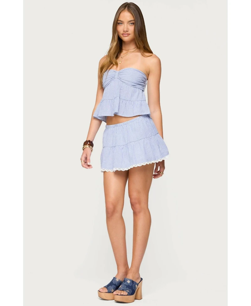 Edikted Women's Dora Striped Linen Look Mini Skirt