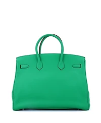 Pre-Owned Hermes Birkin 35 Handbag Green Clemence with Palladium Hardware