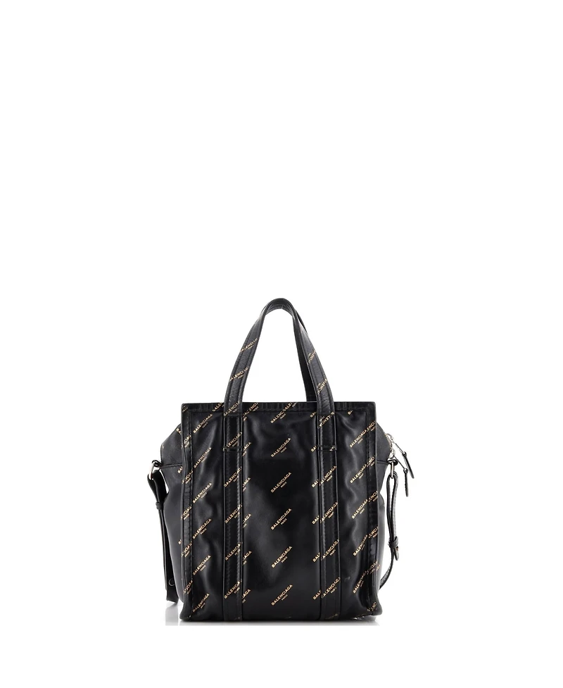 Pre-Owned Balenciaga Xs Bazar Logo Convertible Tote Printed Leather