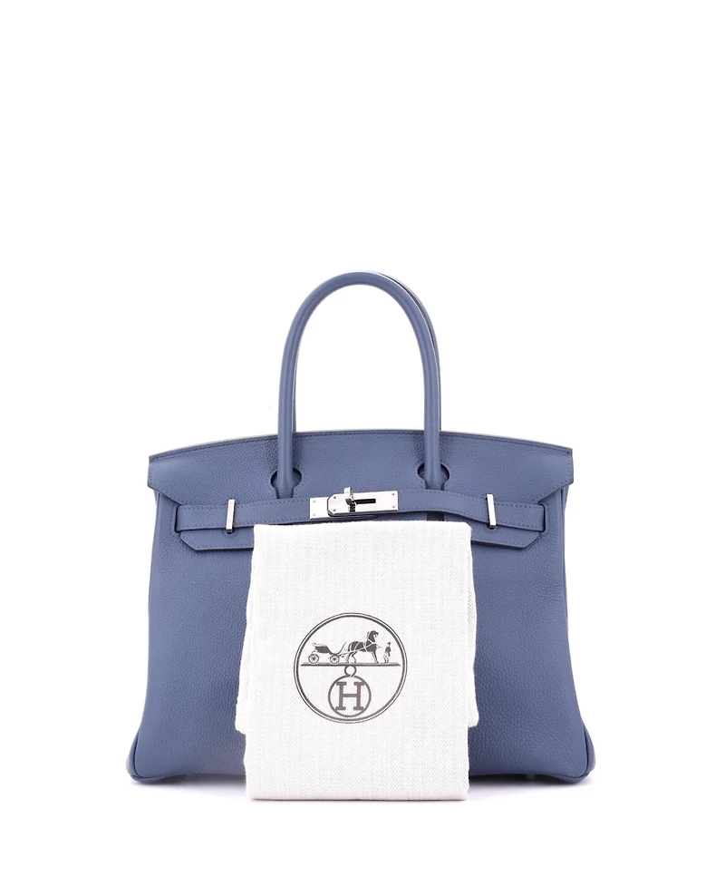 Pre-Owned Hermes Birkin Handbag Blue Togo with Palladium Hardware
