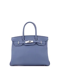 Pre-Owned Hermes Birkin Handbag Blue Togo with Palladium Hardware