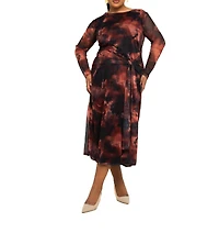 Fashion-szn Curve Women's Tie Dye Print Mesh Midi Dress