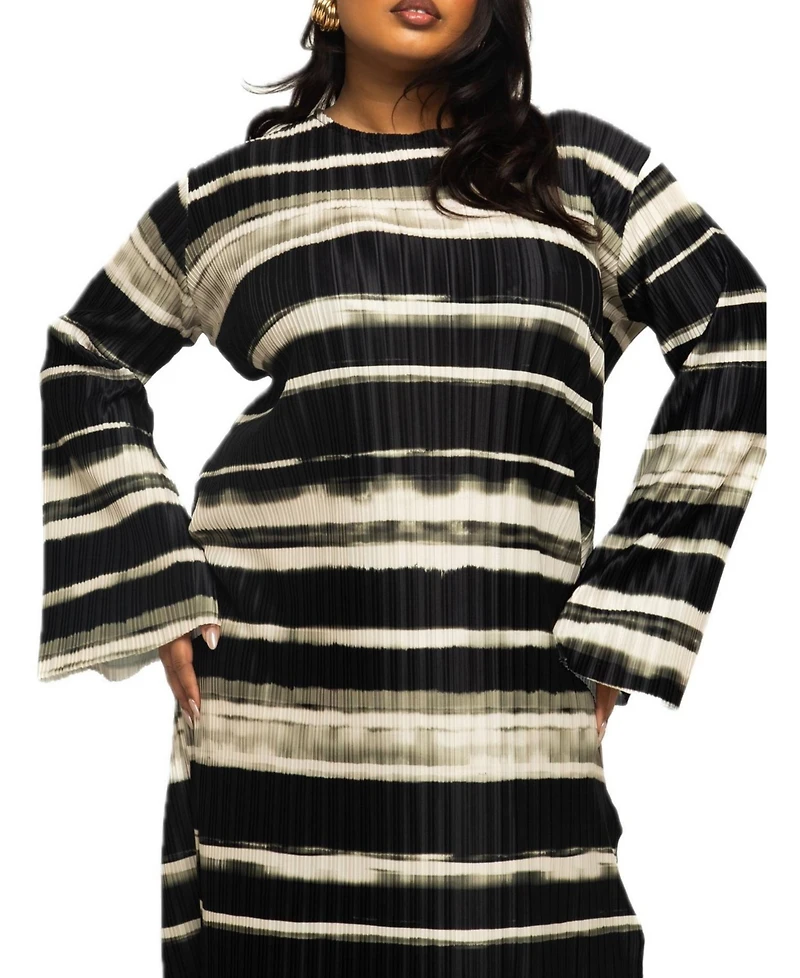 Fashion-szn Curve Women's Striped Plisse Midi Dress