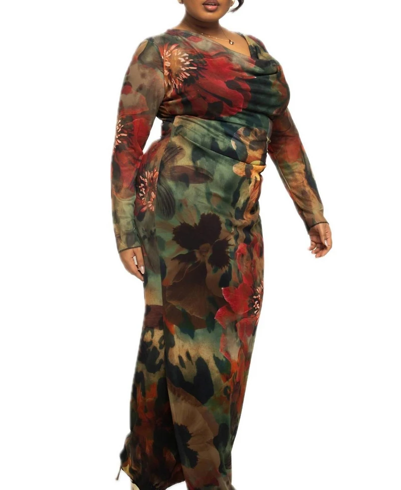 Fashion-szn Curve Women's Floral Print Mesh Maxi Dress