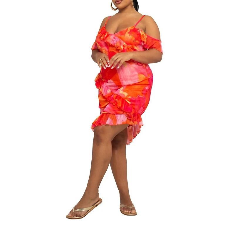 Fashion-szn Curve Women's Floral Print Mesh Midi Dress