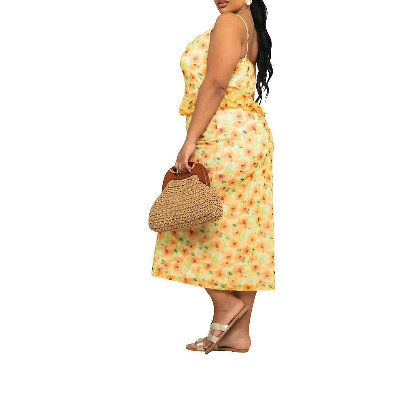 Fashion-szn Curve Women's Floral Print Peplum Midi Dress
